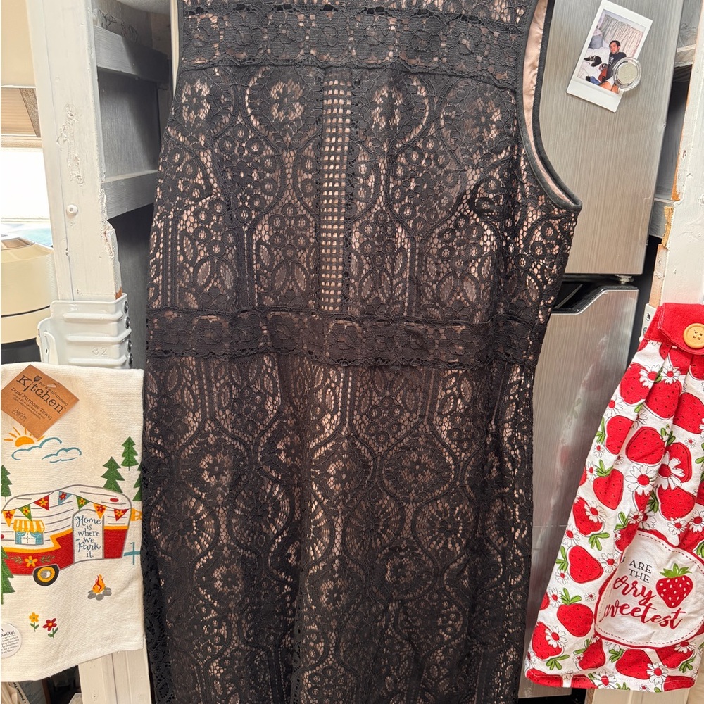 LOFT Black Lace Overlay Dress